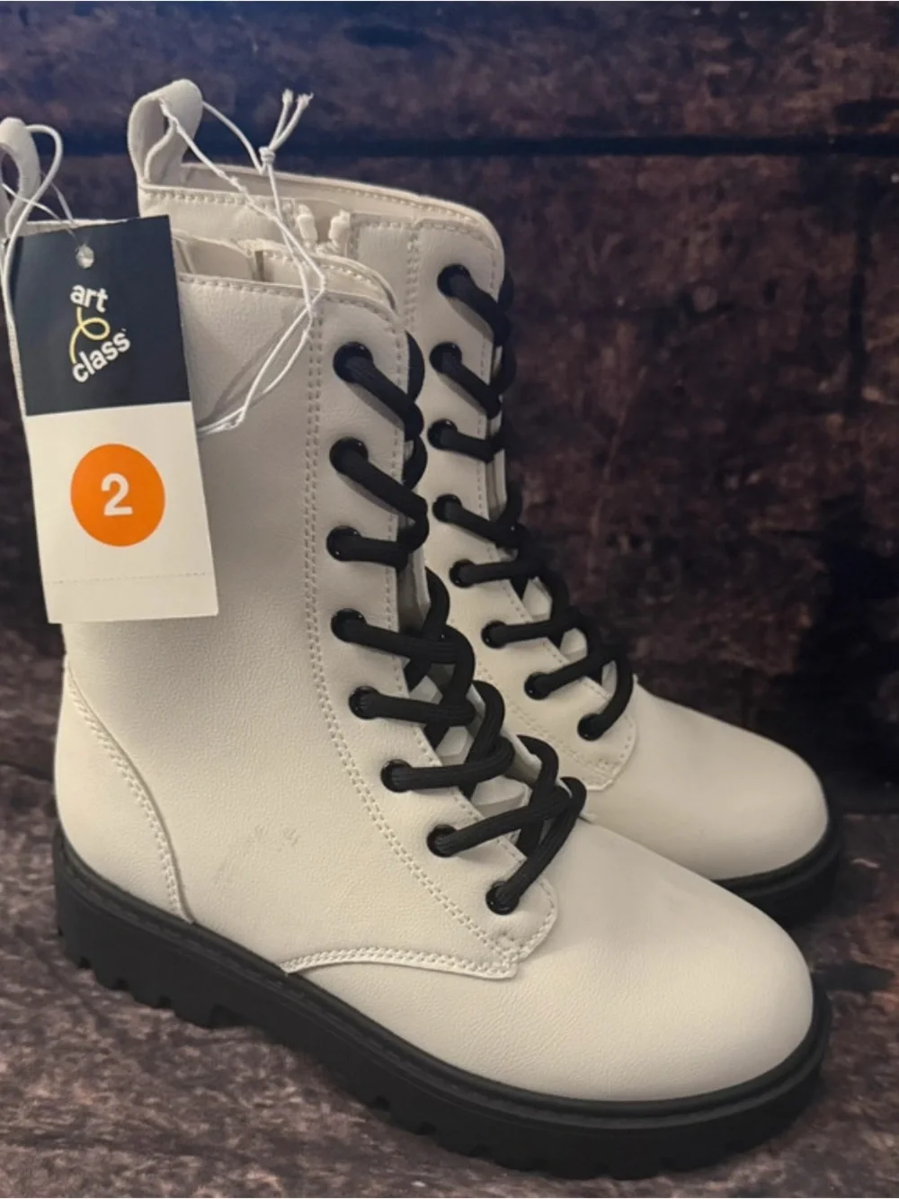 Art Class Girls Cream Combat Boots Size 2 Lace Up Side Zip NWT Target